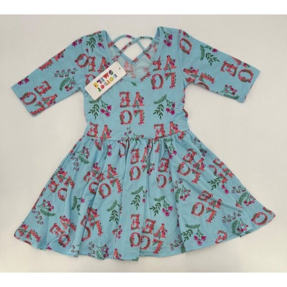 Dot Dot Smile Girl's Ballerina Twirl Dress sz 3-4 NWT LOVE Floral Blue - Picture 6 of 6